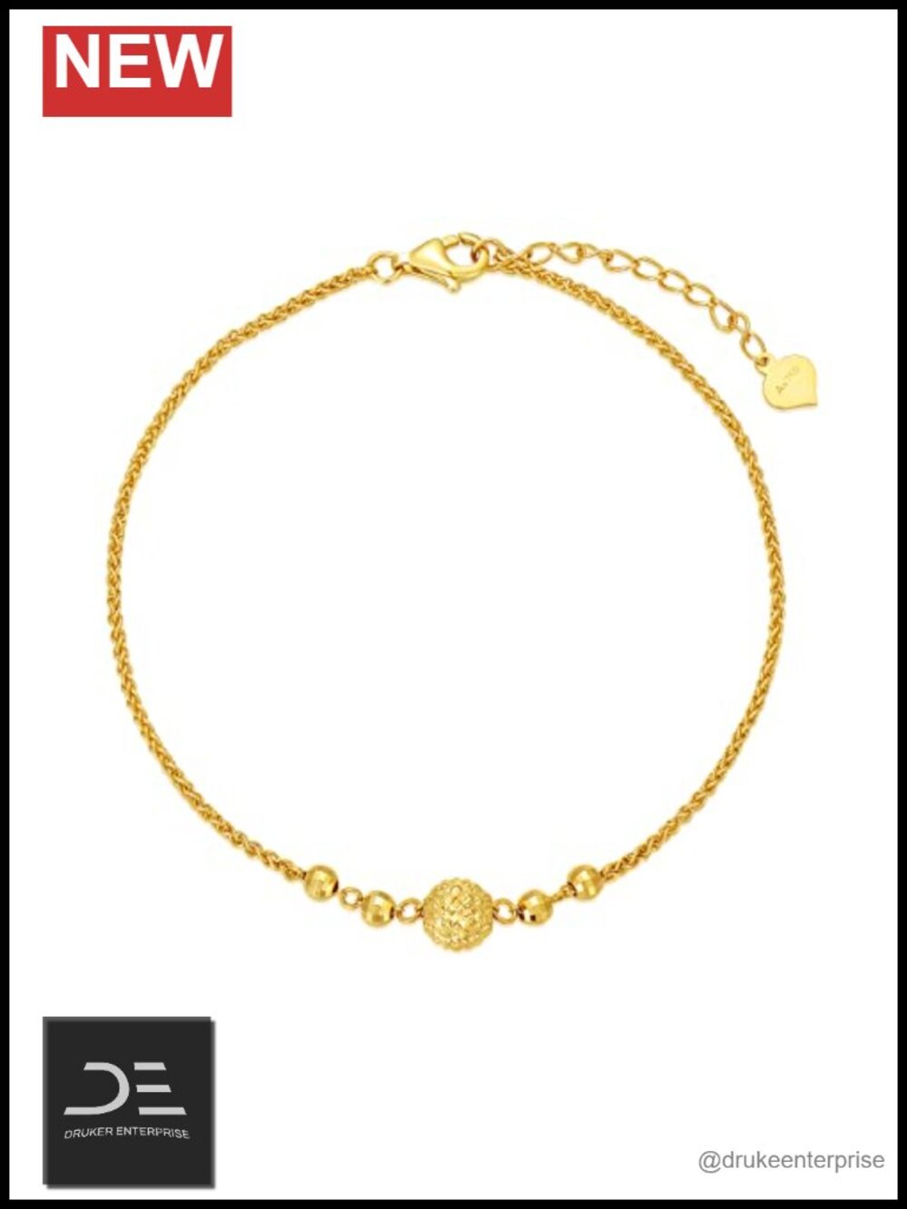 18K Solid Gold Dainty Diamond Bead Adjustable Rope Chain Bracelet for Women Gift
